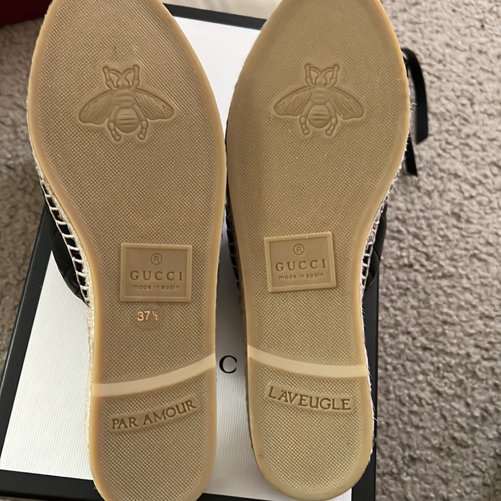 NEW Gucci Nappa Charlotte GG Marmont Espadrille Slide Mules Black Size 37.5 - Picture 4 of 6